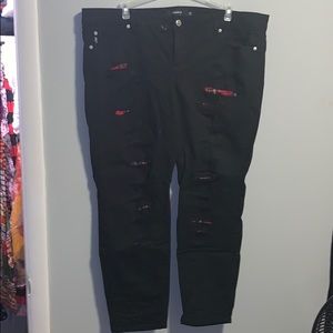 Black Plaid Distressed Jeans